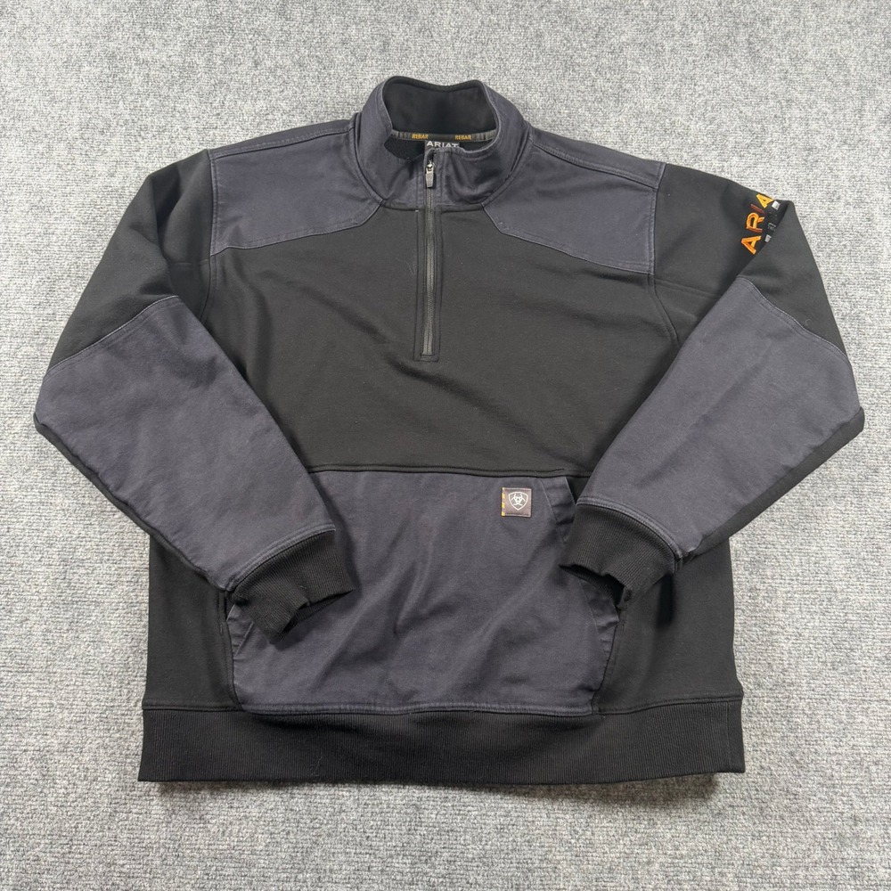 Ariat Rebar Pullover Mens Large Black Canvas Reinforced 1/4 Zip Work Sweatshirt